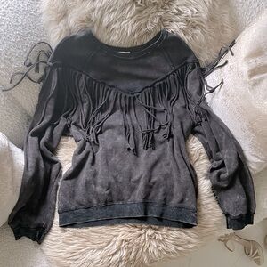 ODDY Fringe sweatshirt distressed Rockin Western Grunge Black M